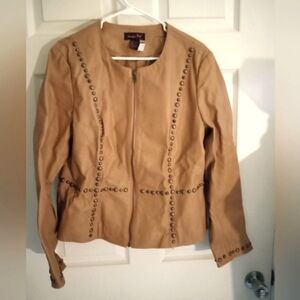 ∆ Vintage Shape FX Cognac 100% Leather and Studs Peplum Jacket- Size: 18